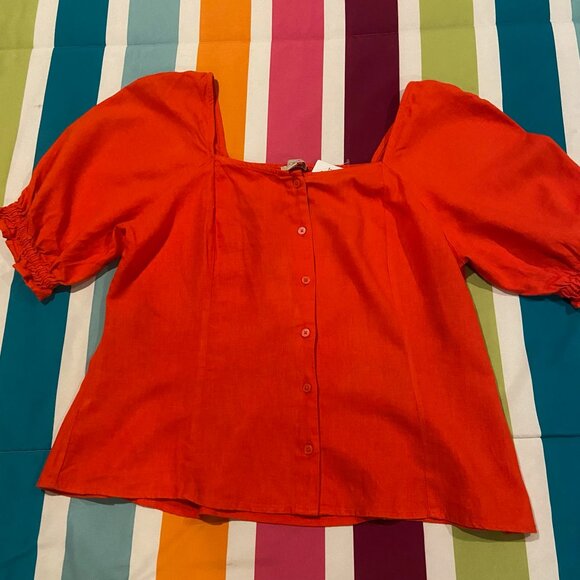 LOFT Tops - NWT Loft Crop Top Puff Sleeves in Bright Red Sz M